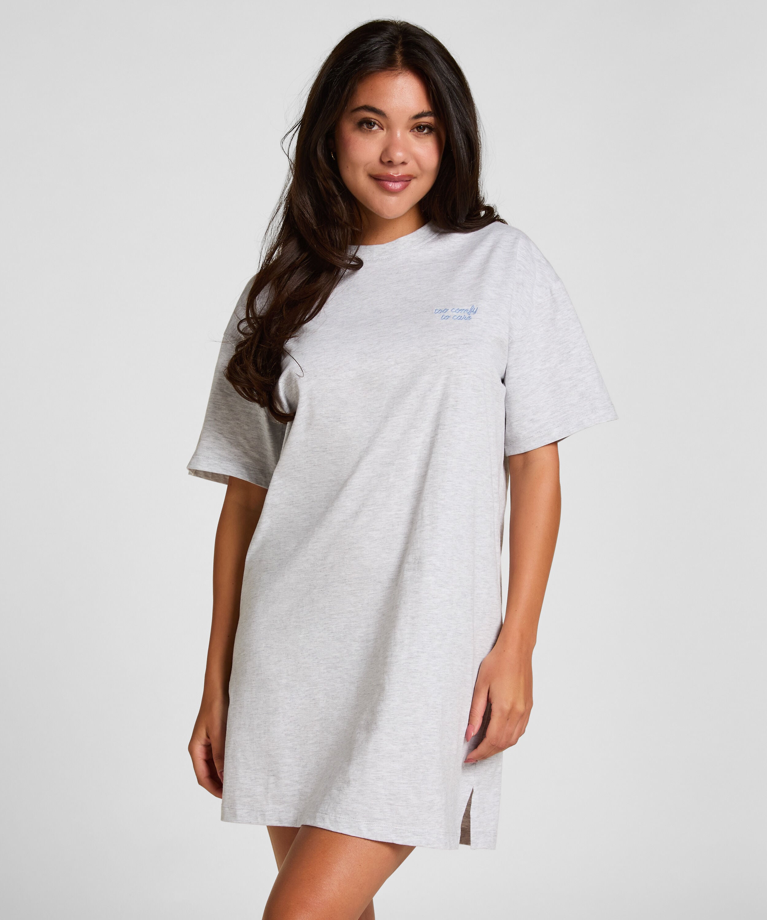 Chemise de nuit à col rond, Gris Chemise de nuit à col rond, Gris