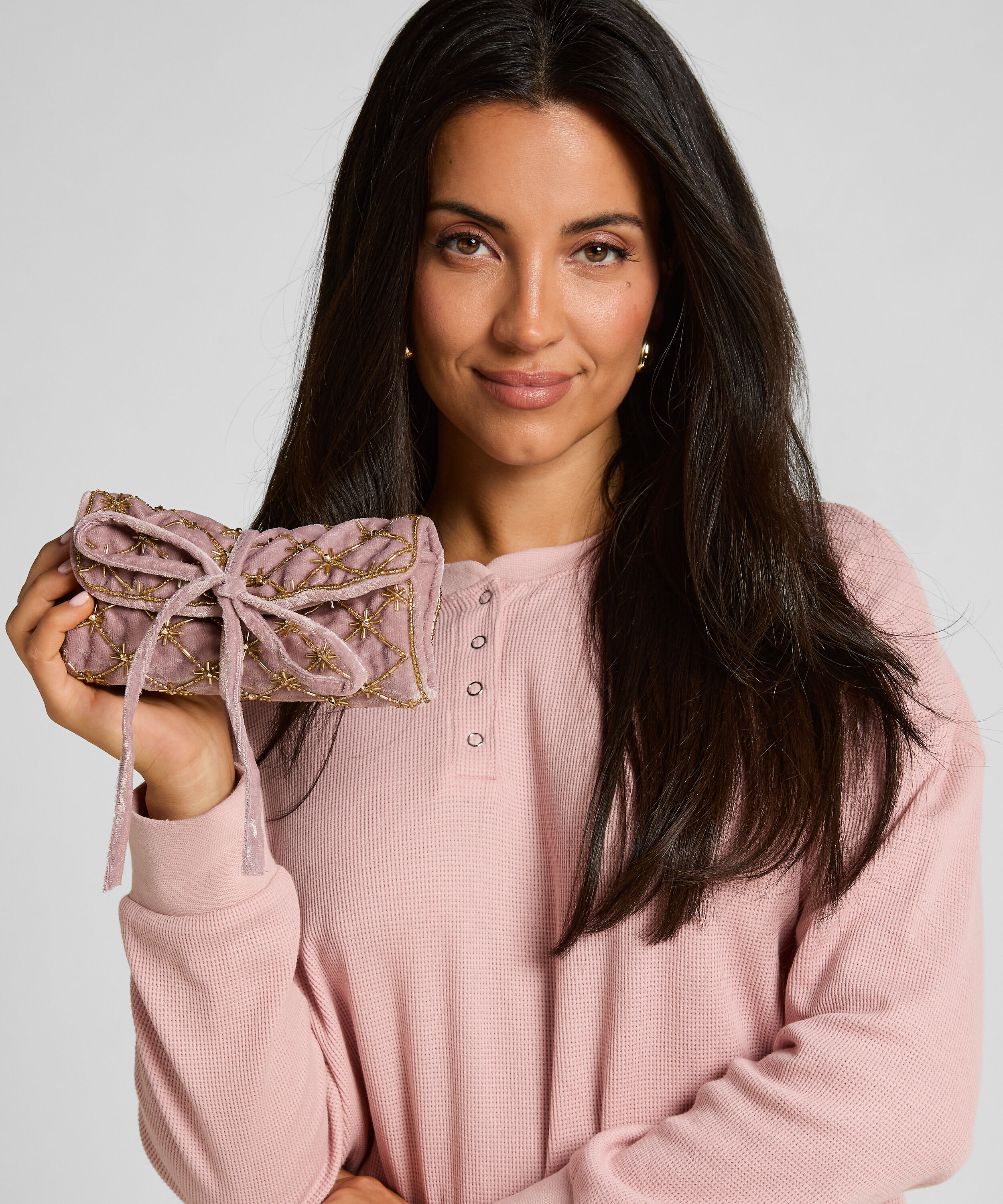 Pochette perl&eacute;e pour bijoux, Rose