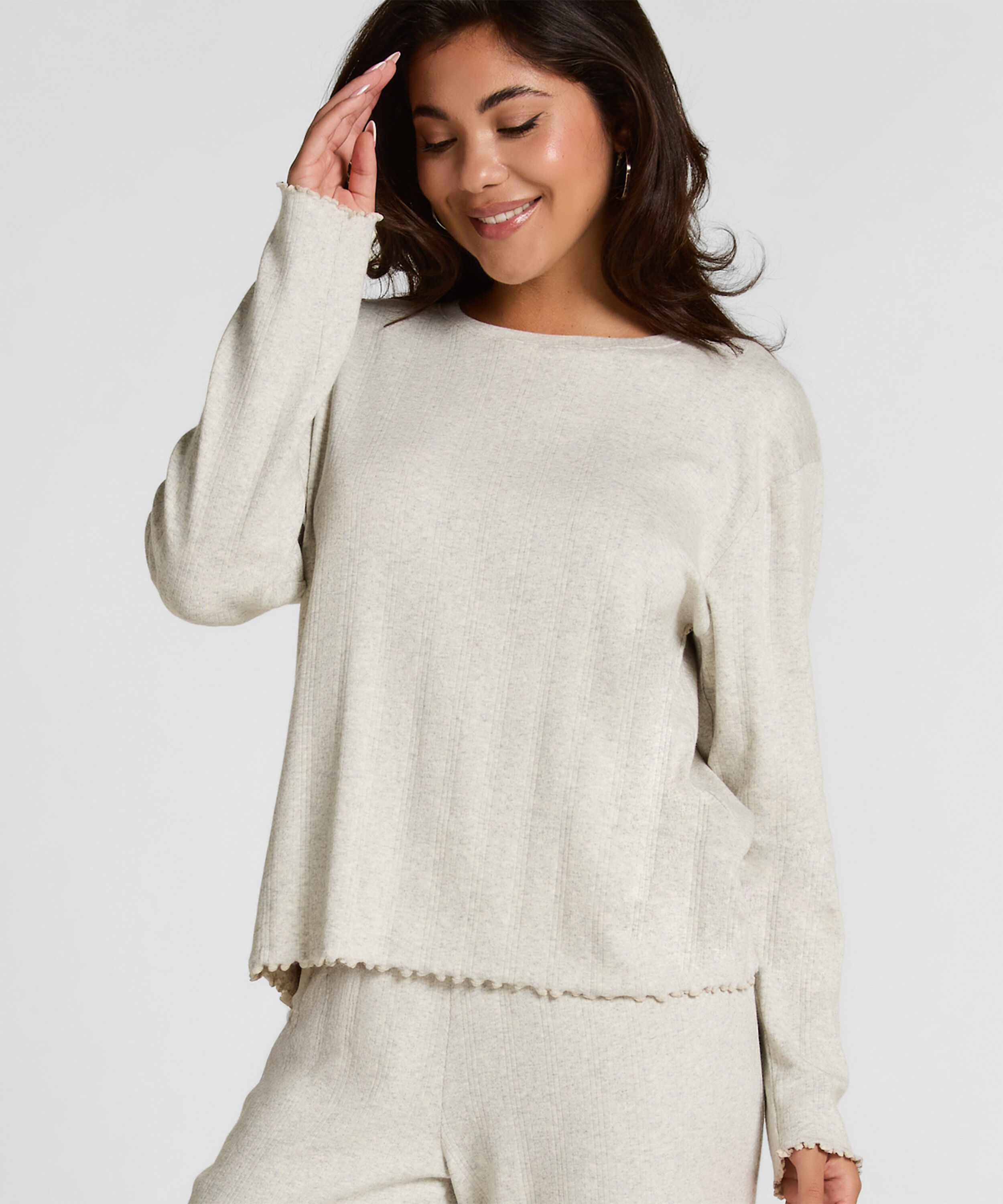 Pyjama Top Loose Pointelle, Gris Pyjama Top Loose Pointelle, Gris