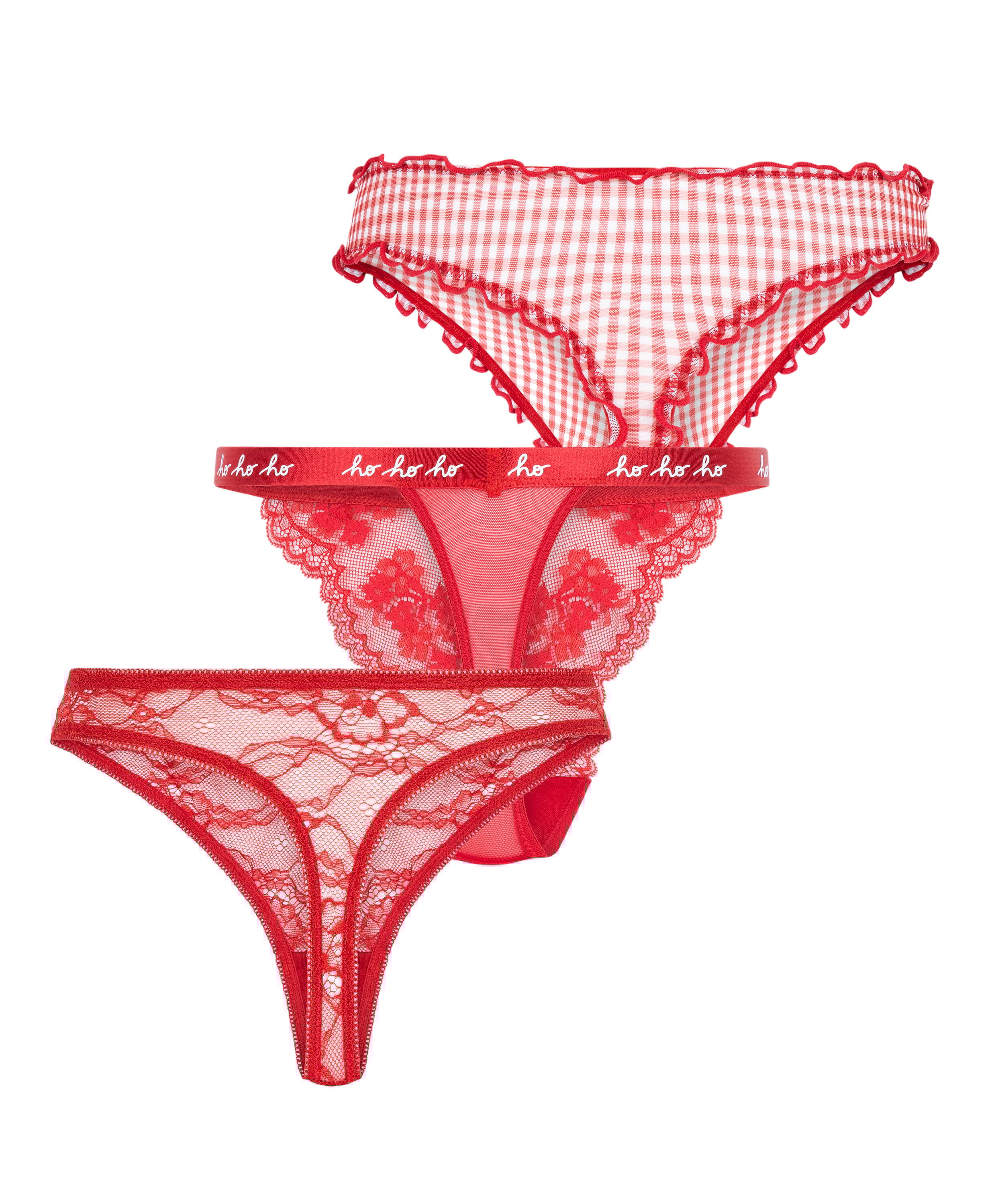 Ensemble cadeau de strings de Noël, Rouge, main