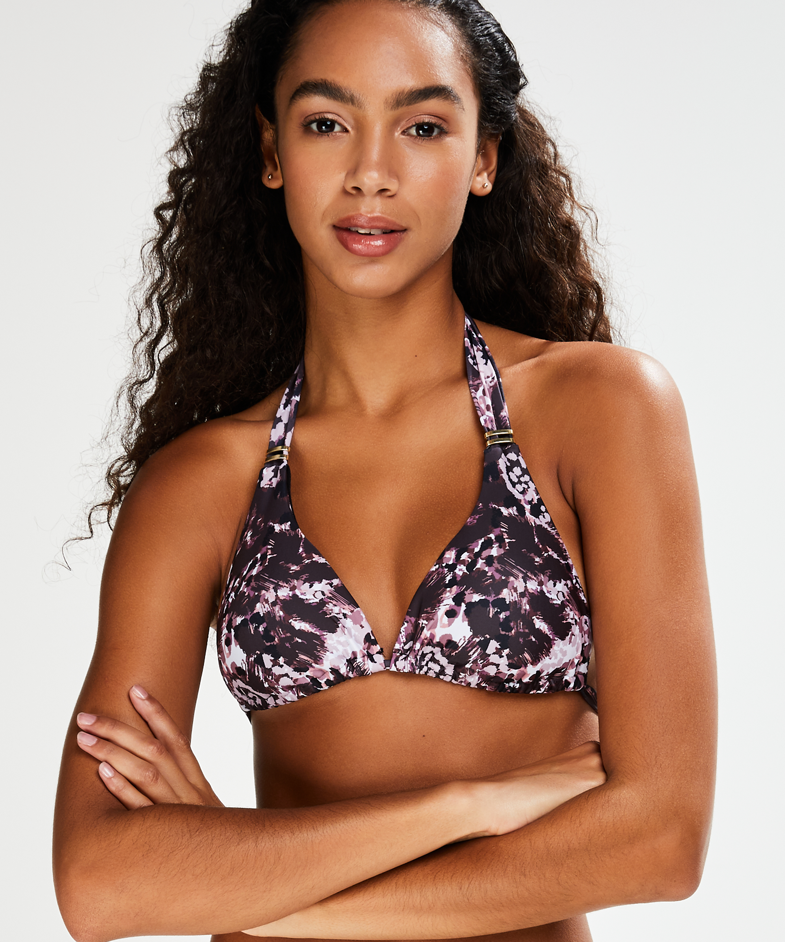 Top de bikini triangle Animaux, Noir, main