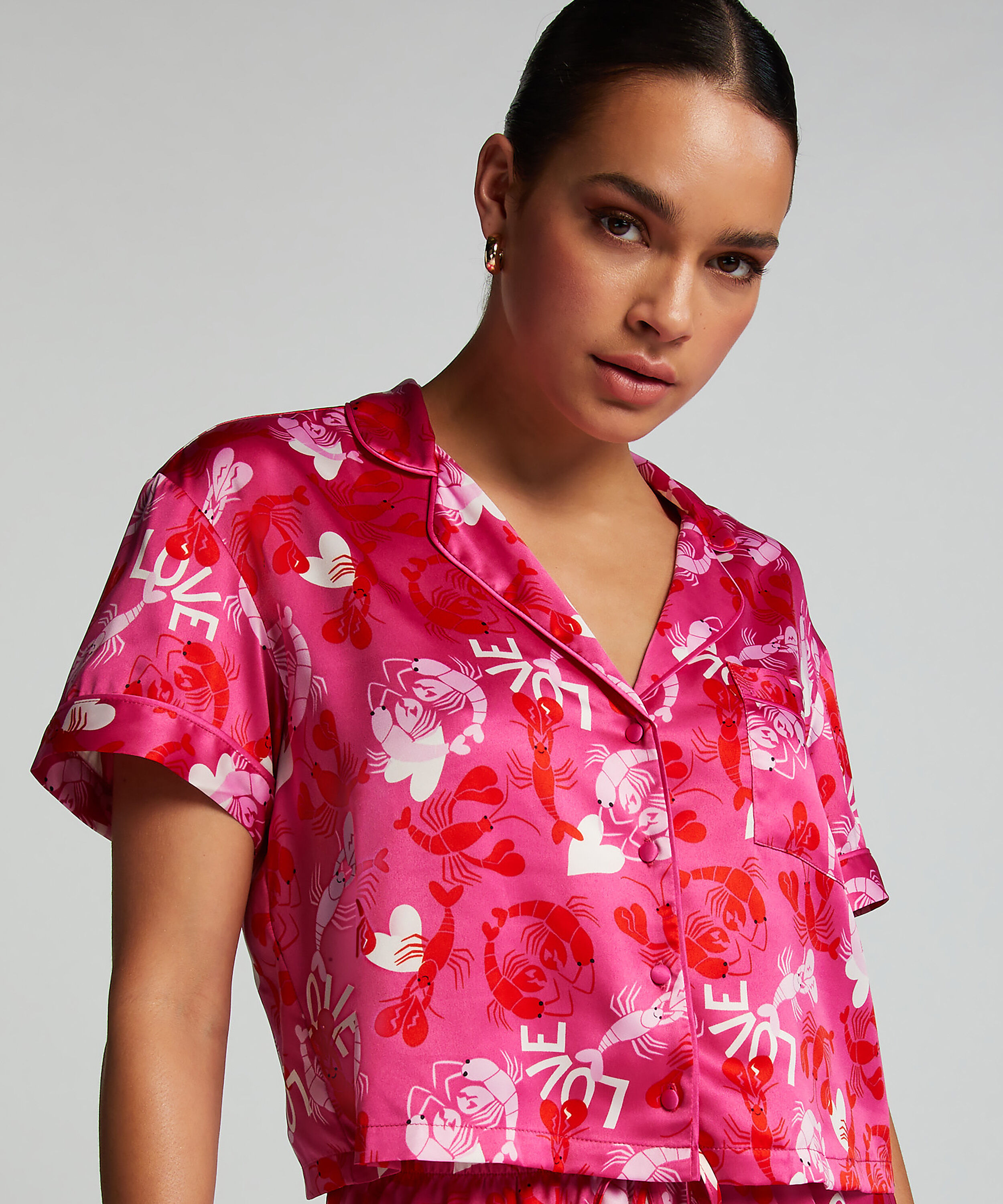 Veste à manches courtes en satin, Rose