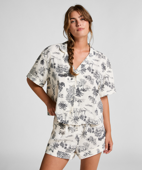 Veste tissée à manches courtes, Blanc