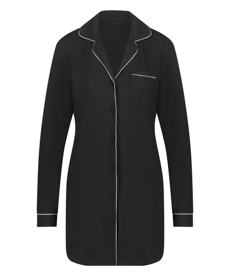 Robe-chemise &agrave; manches longues en jersey Essential, Noir