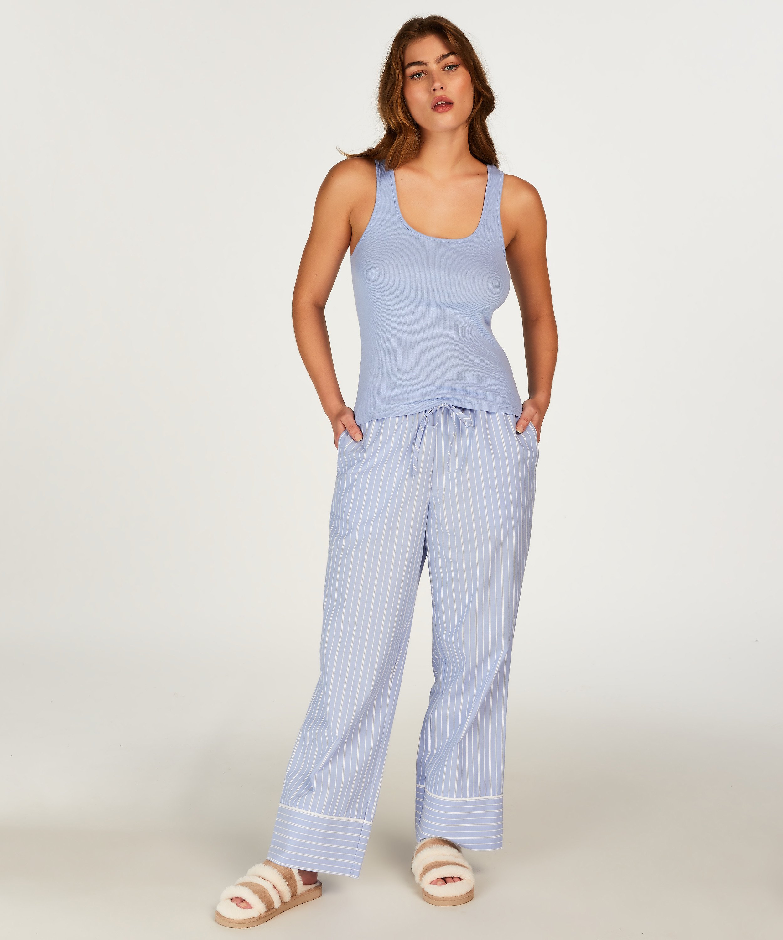 Pantalon de pyjama en Coton, Bleu, main