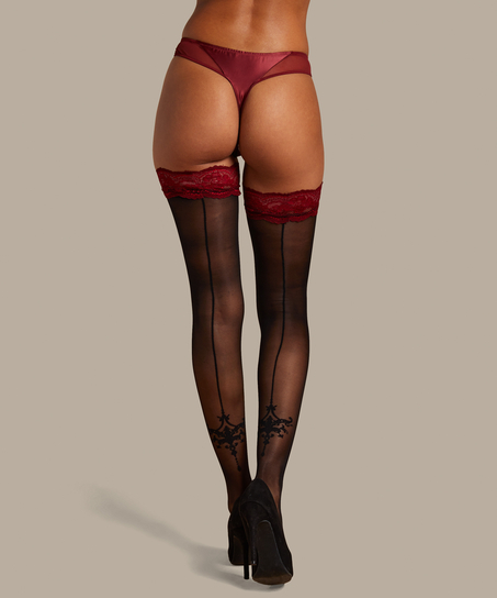 Bas autofixants 20 Deniers Noir Zoe, Rouge