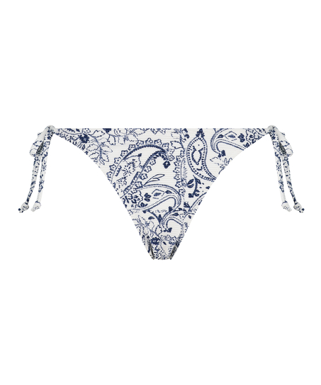 Bas de bikini br&eacute;silien tanga Paisley, Blanc