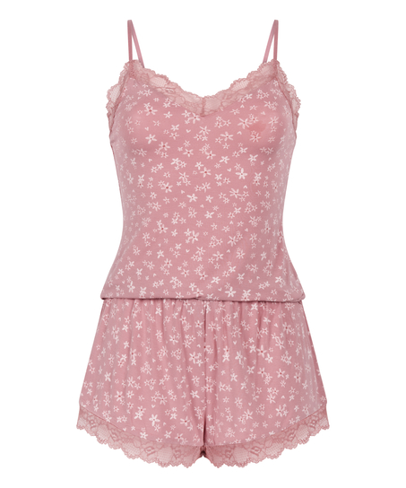 Ensemble de pyjama Jersey avec dentelle, Rose