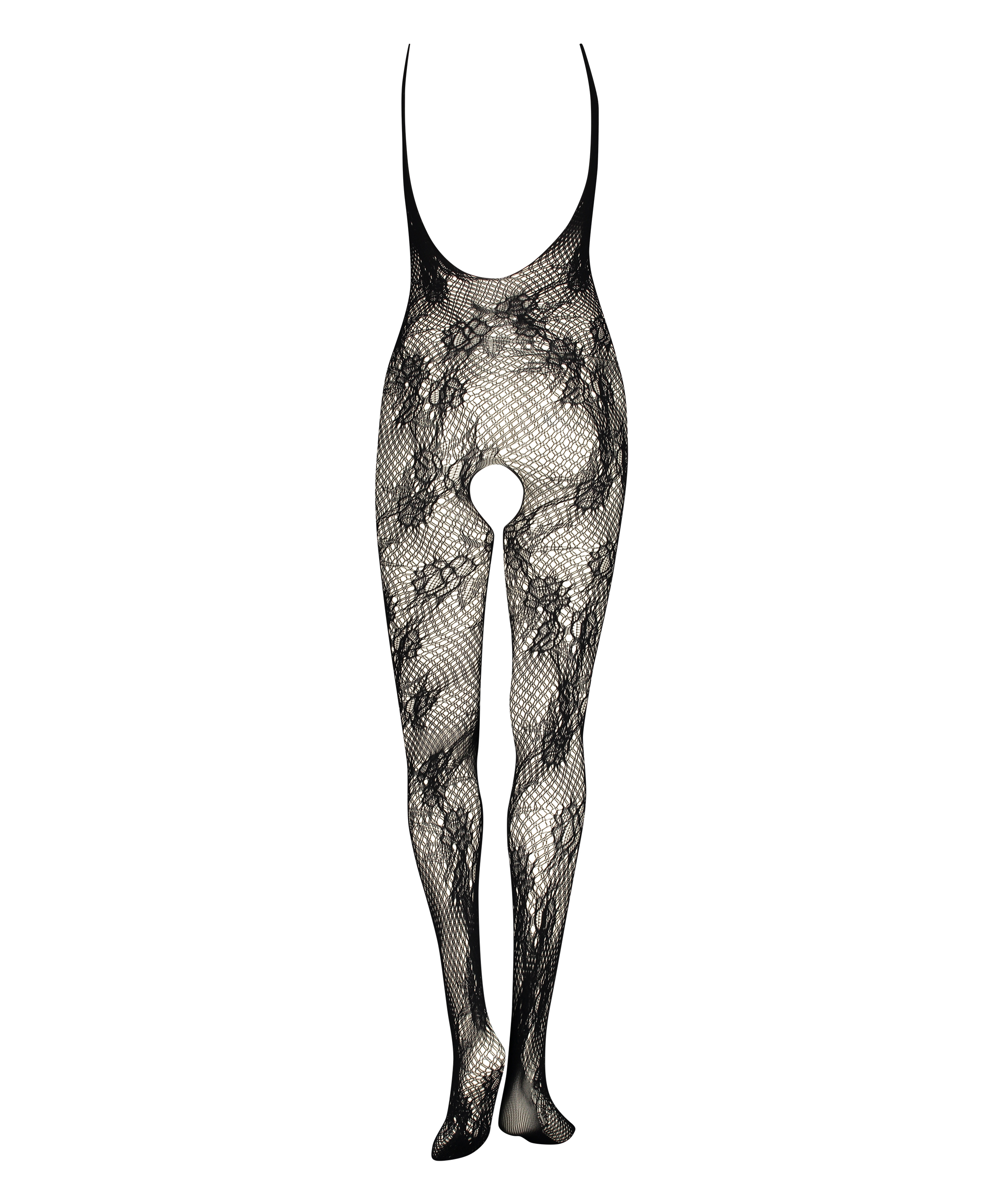 Combinaison Private en dentelle ouverte, Noir, main