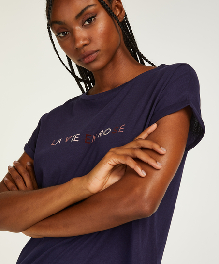 Chemise de nuit à col rond, Bleu