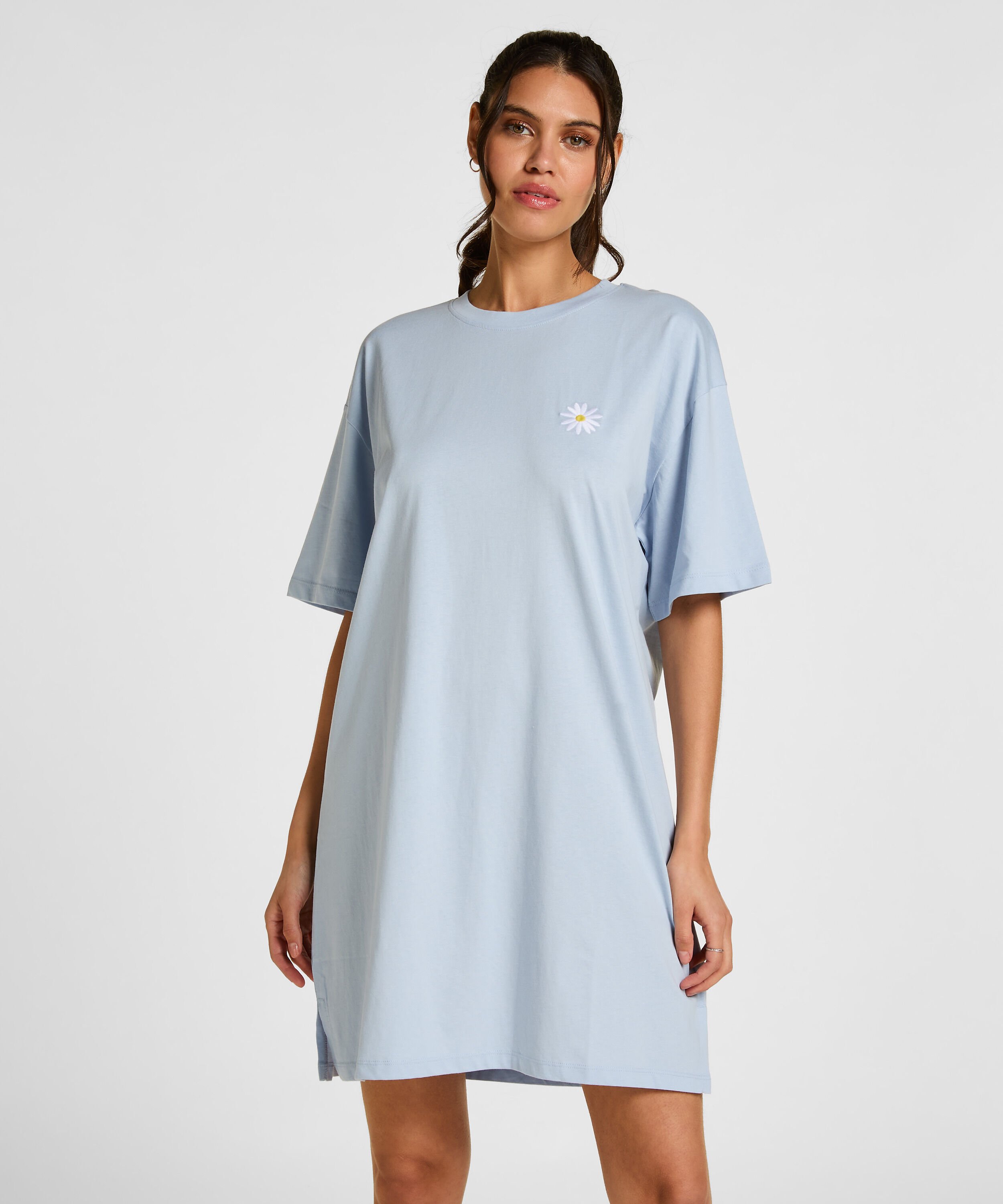 Chemise de nuit à col rond, Bleu