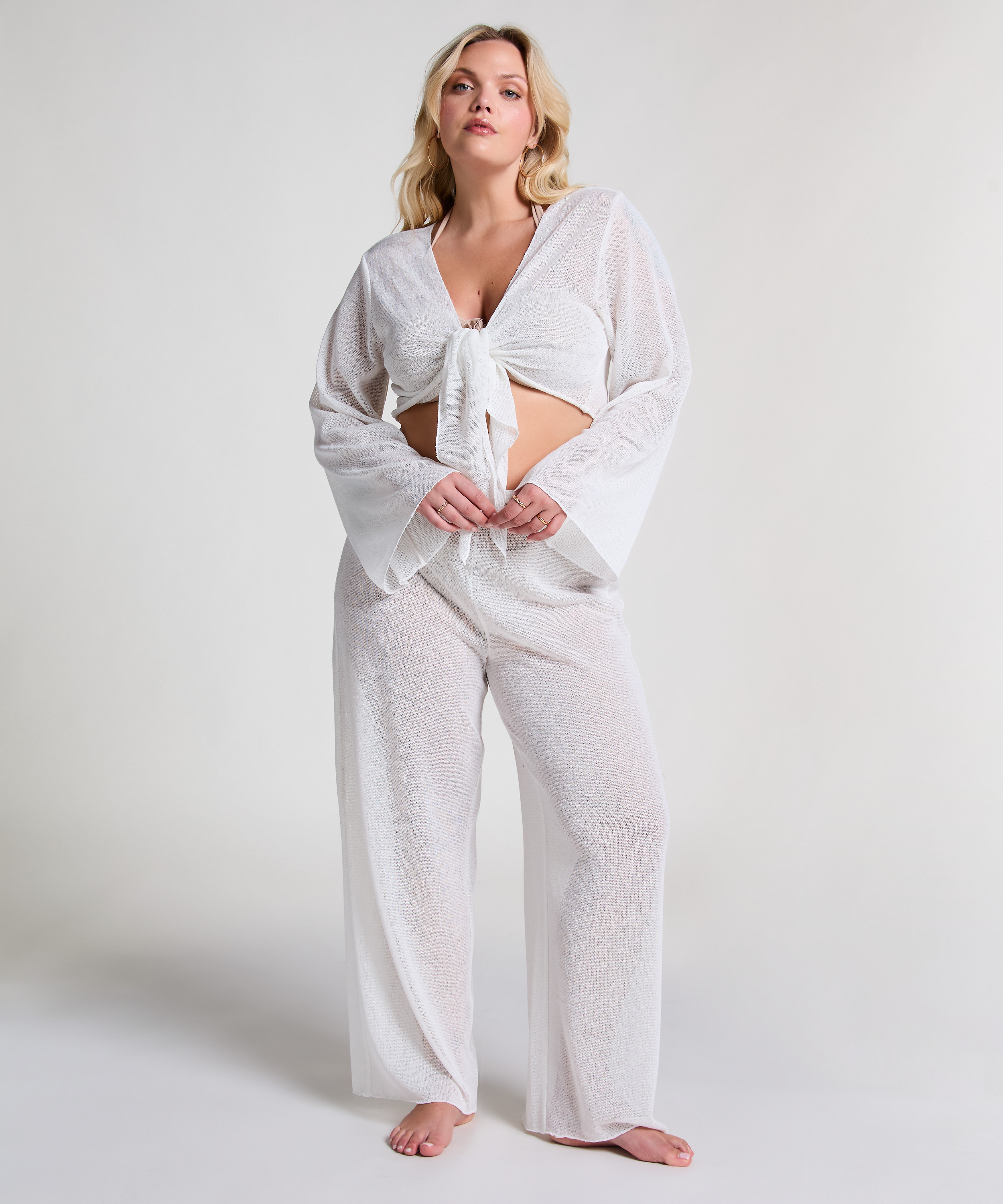 Pantalon de plage en maille, Blanc, main