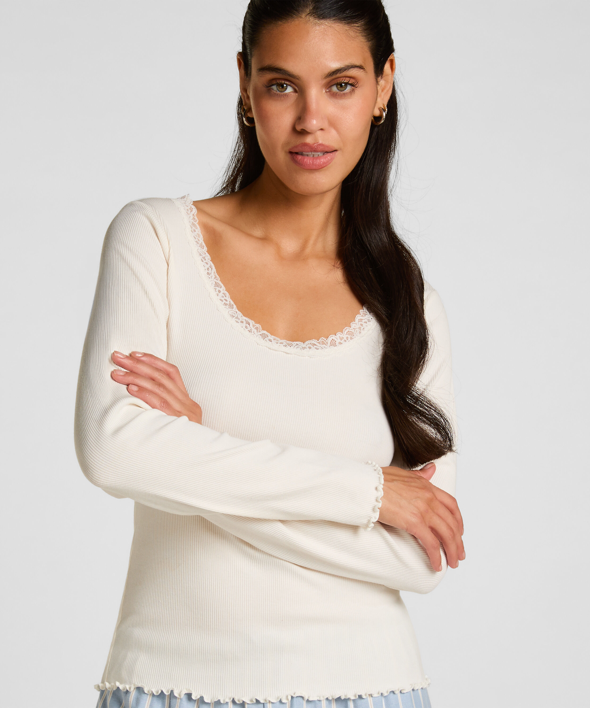 Top Jersey avec Dentelle, Blanc
