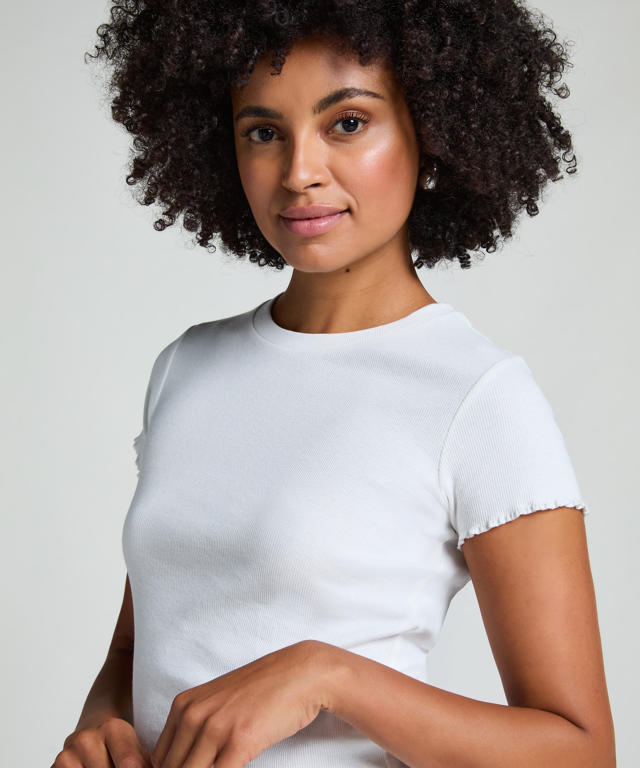 Chemise à manches courtes en coton, Blanc, main