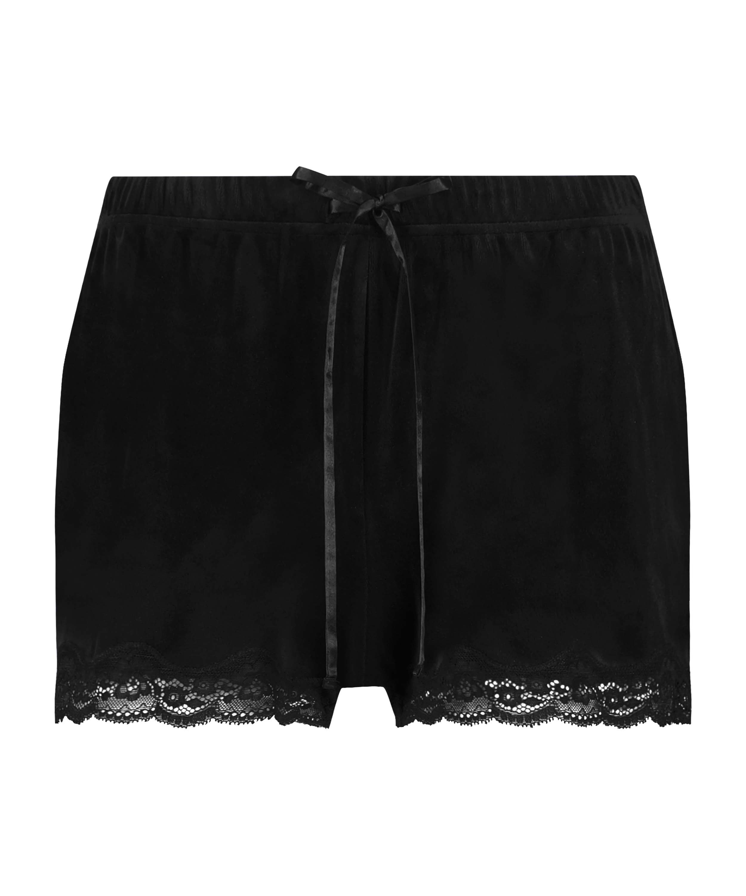 Short velours dentelle, Noir, main