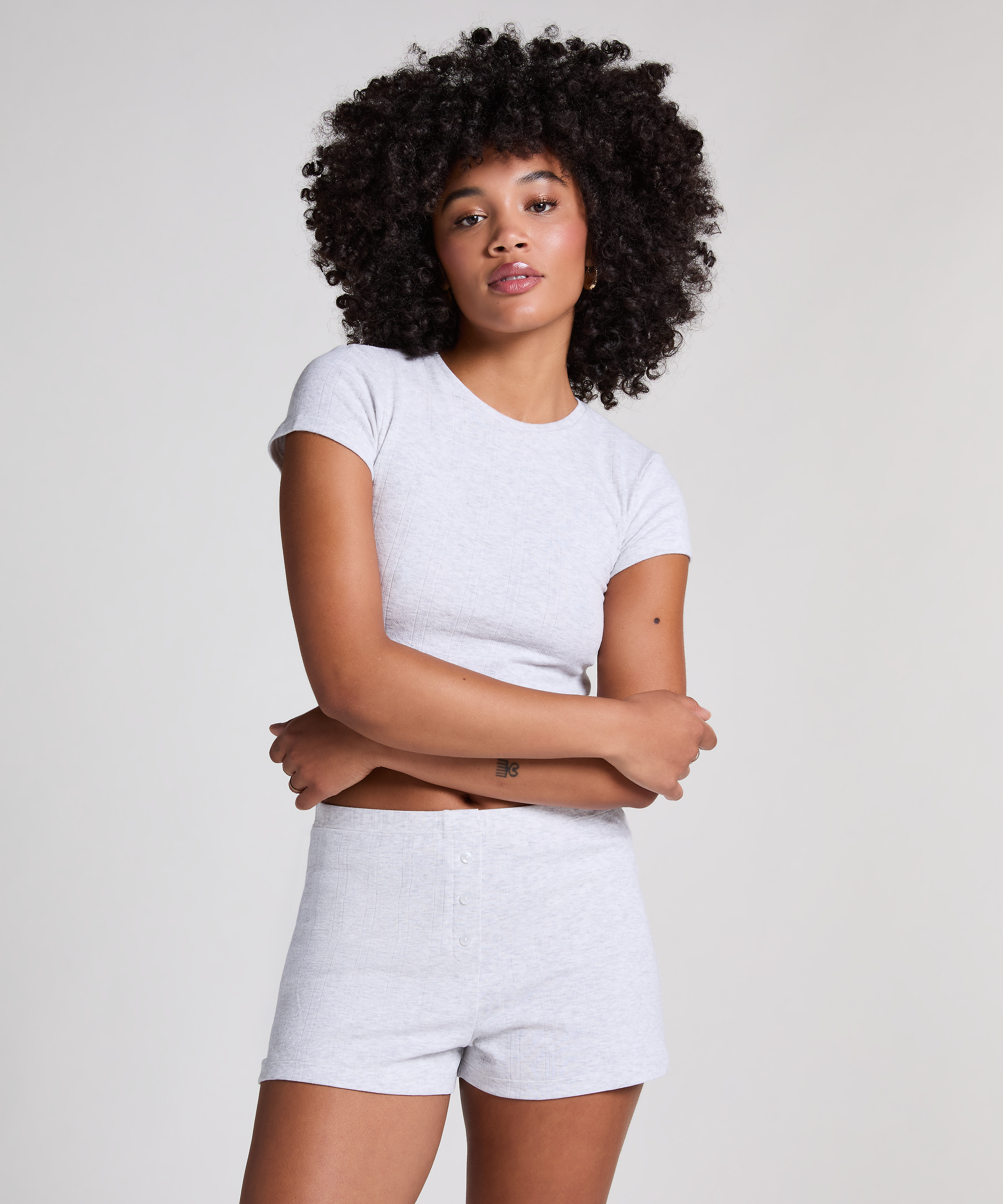 Short Pointelle, Gris, main