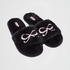 Sandales Bow fake fur, Noir