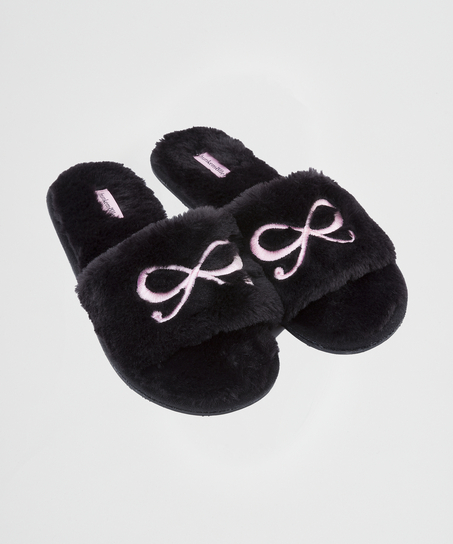 Sandales Bow fake fur, Noir