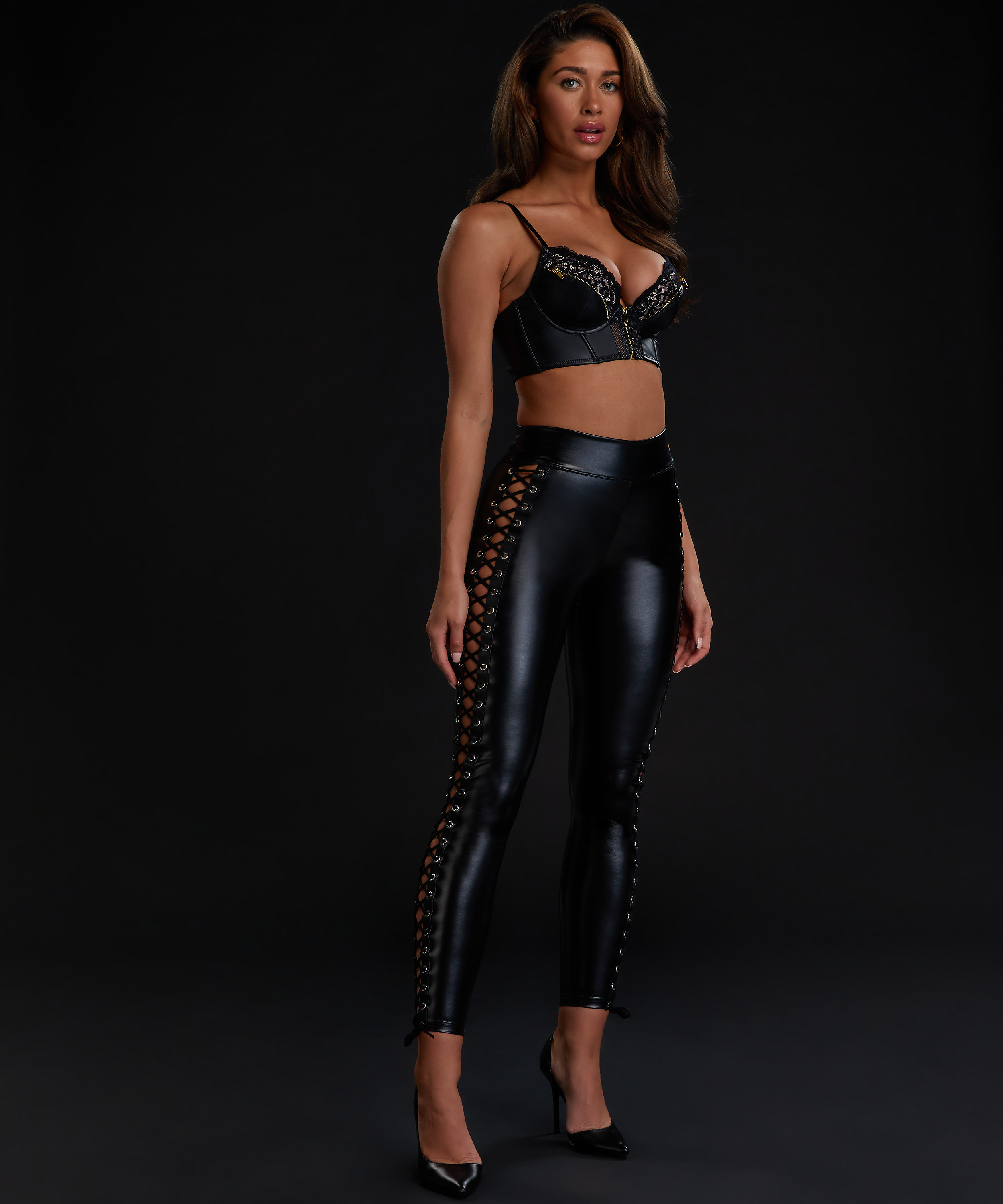 Legging Lace up, Noir, main