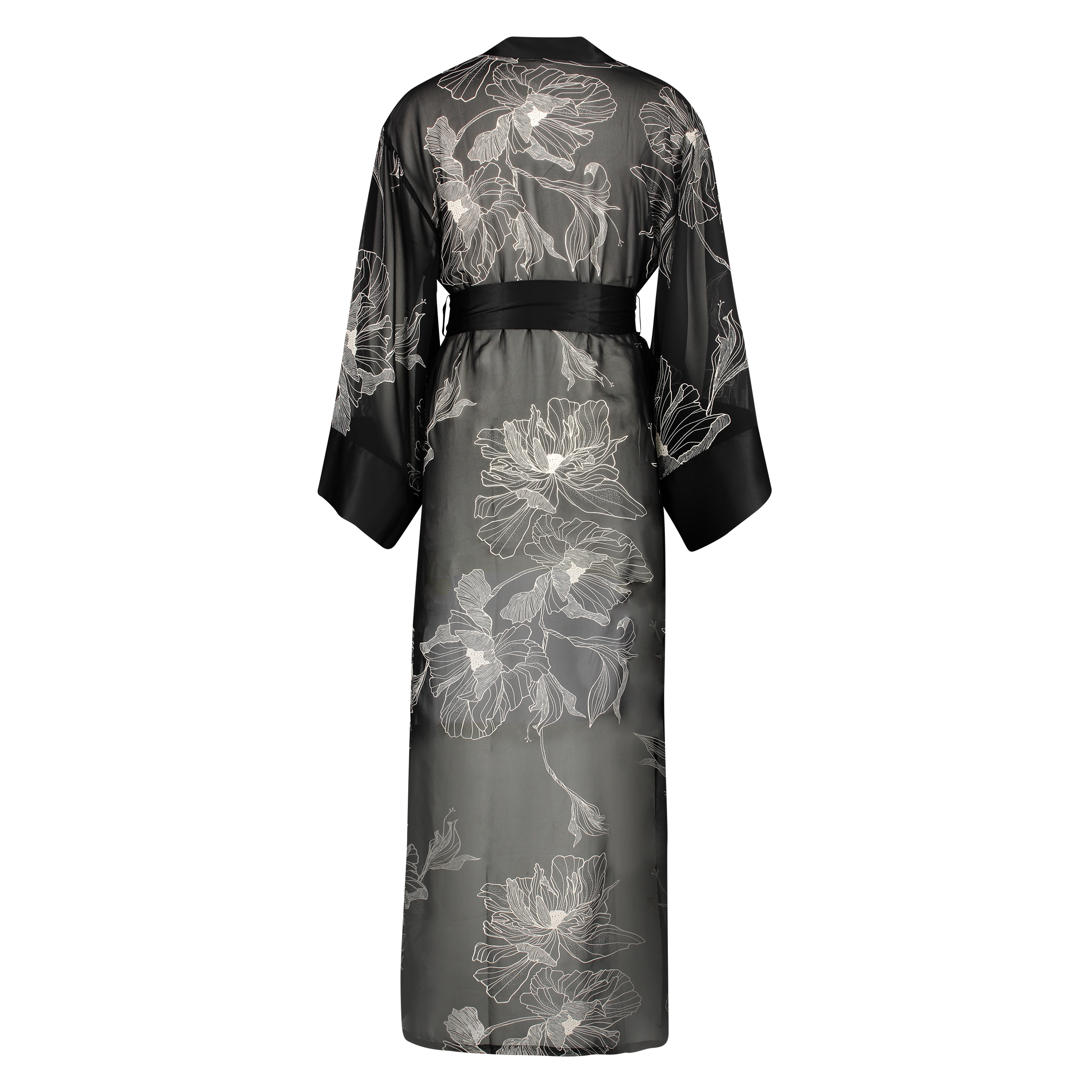 Kimono long chiffon lotus, Noir, main