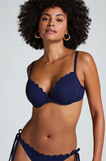 Hunkemöller Haut de bikini a armatures a effet push-up preforme Scallop Taille A - E Bleu