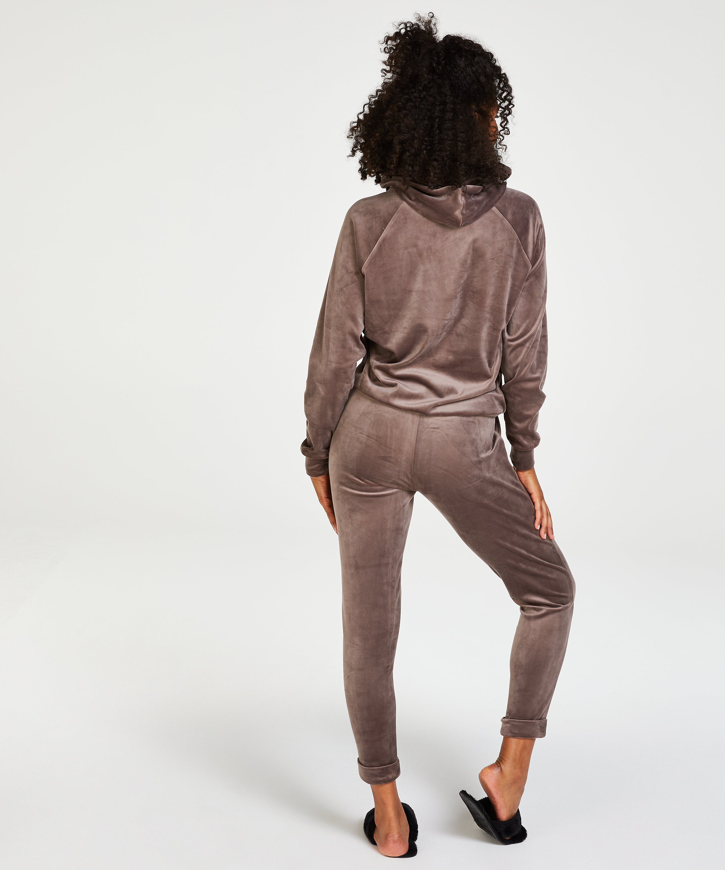 Hoodie en velours, Marron, main