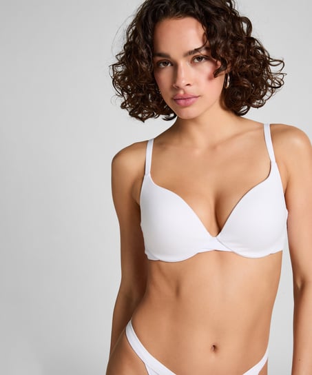 Soutien-gorge à armatures rembourré push-up en coton, Blanc
