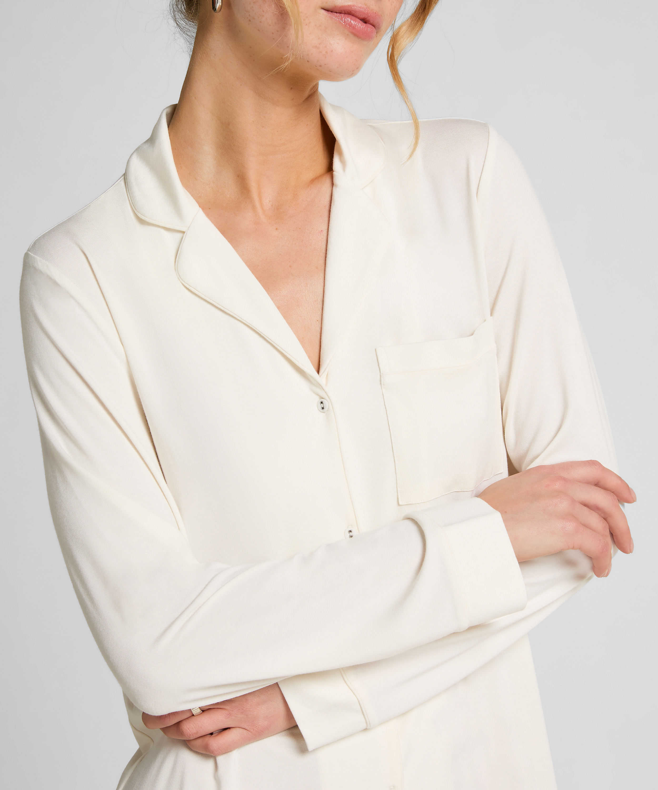 Robe-chemise à manches longues en jersey Essential, Blanc, main