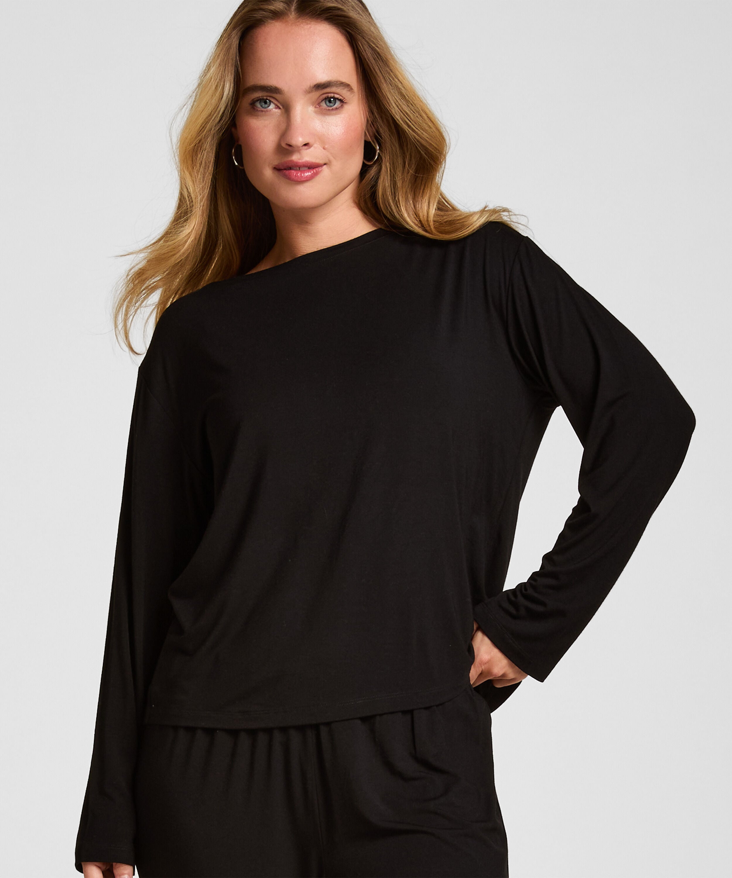 Haut de Pyjama Manches Longues Jersey, Noir Haut de Pyjama Manches Longues Jersey, Noir