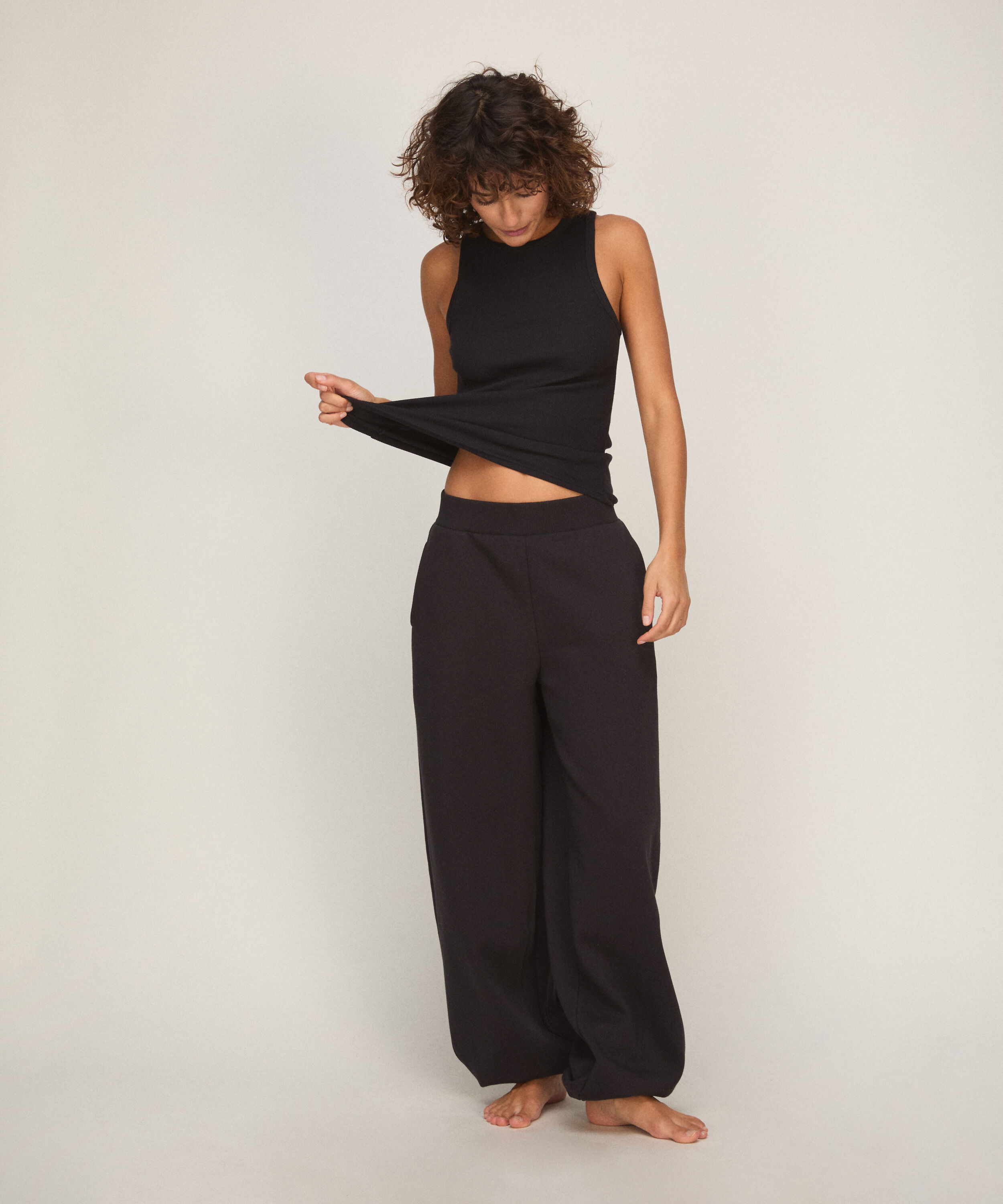 Pantalon Jogger en Molleton Brossé, Noir