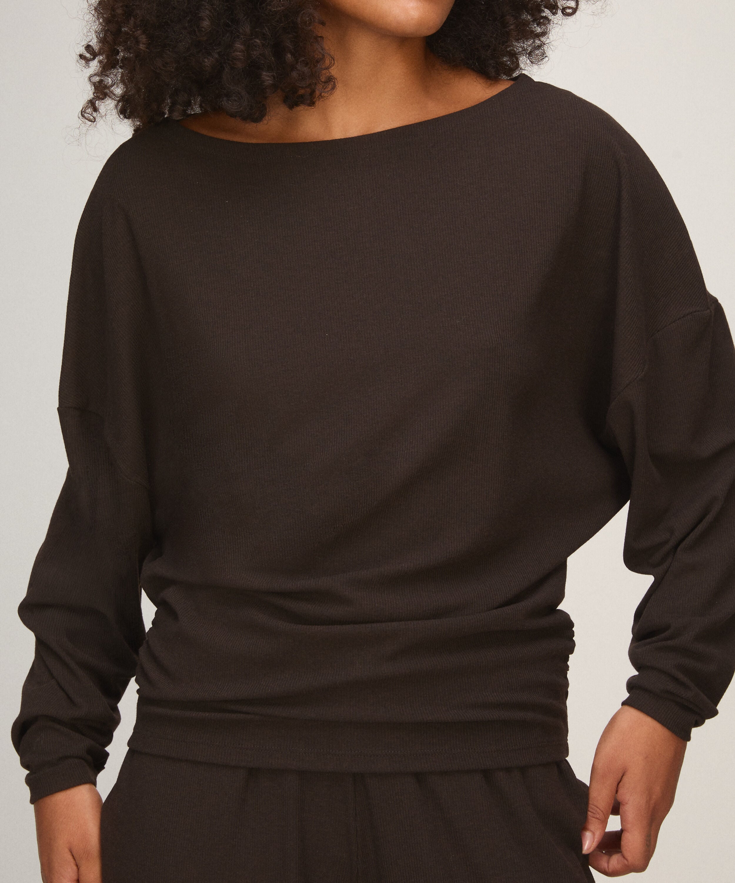 Top Manches Longues Premium Rib Batwing, Marron