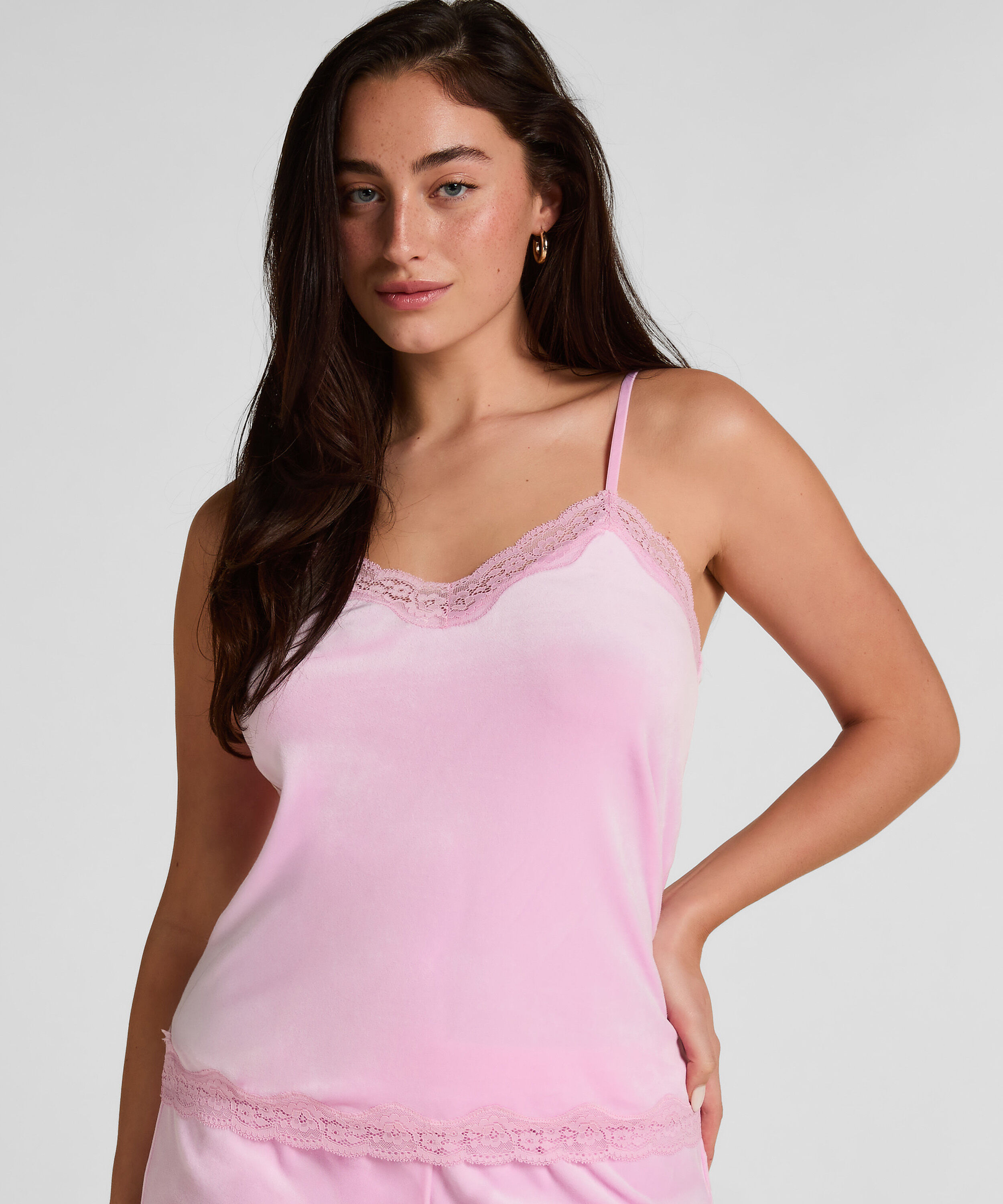 Camisole velours Dentelle, Rose