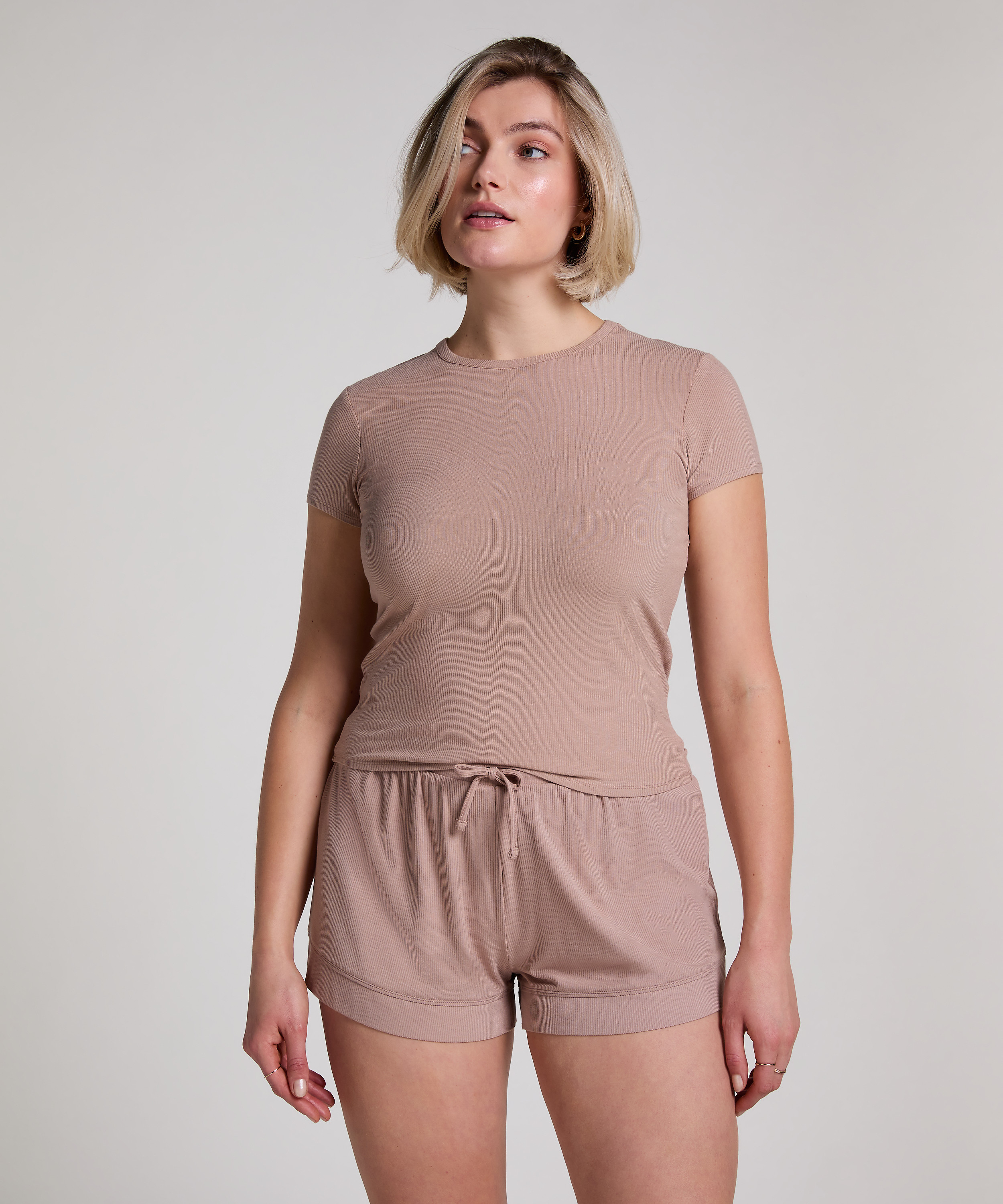 Short en jersey côtelé Essential, Beige, main