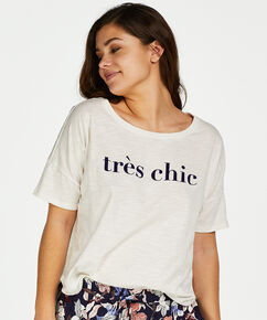 Haut de pyjama &agrave; manches courtes Loose Fit, Blanc