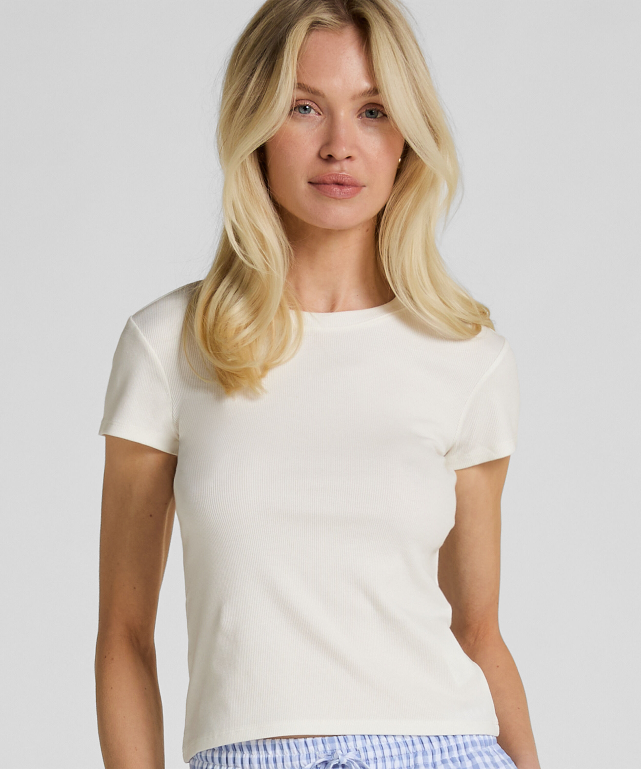 Haut de Pyjama à Manches Courtes, Blanc