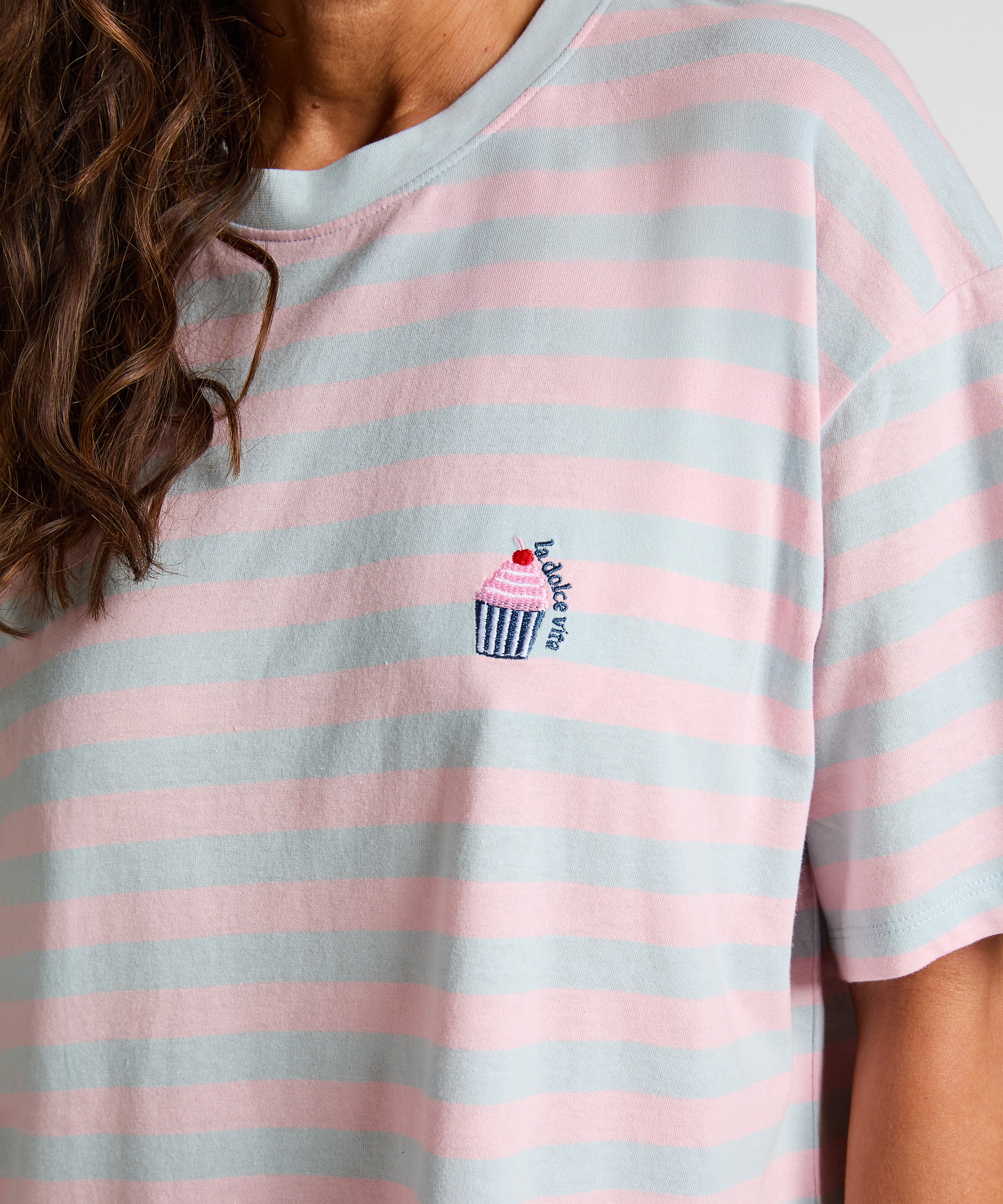 Chemise de nuit à col rond, Bleu, main