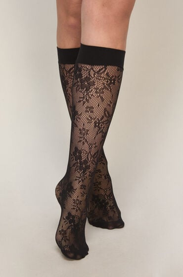 Hunkemöller Chaussettes Transparentes Dentelle Résille Noir