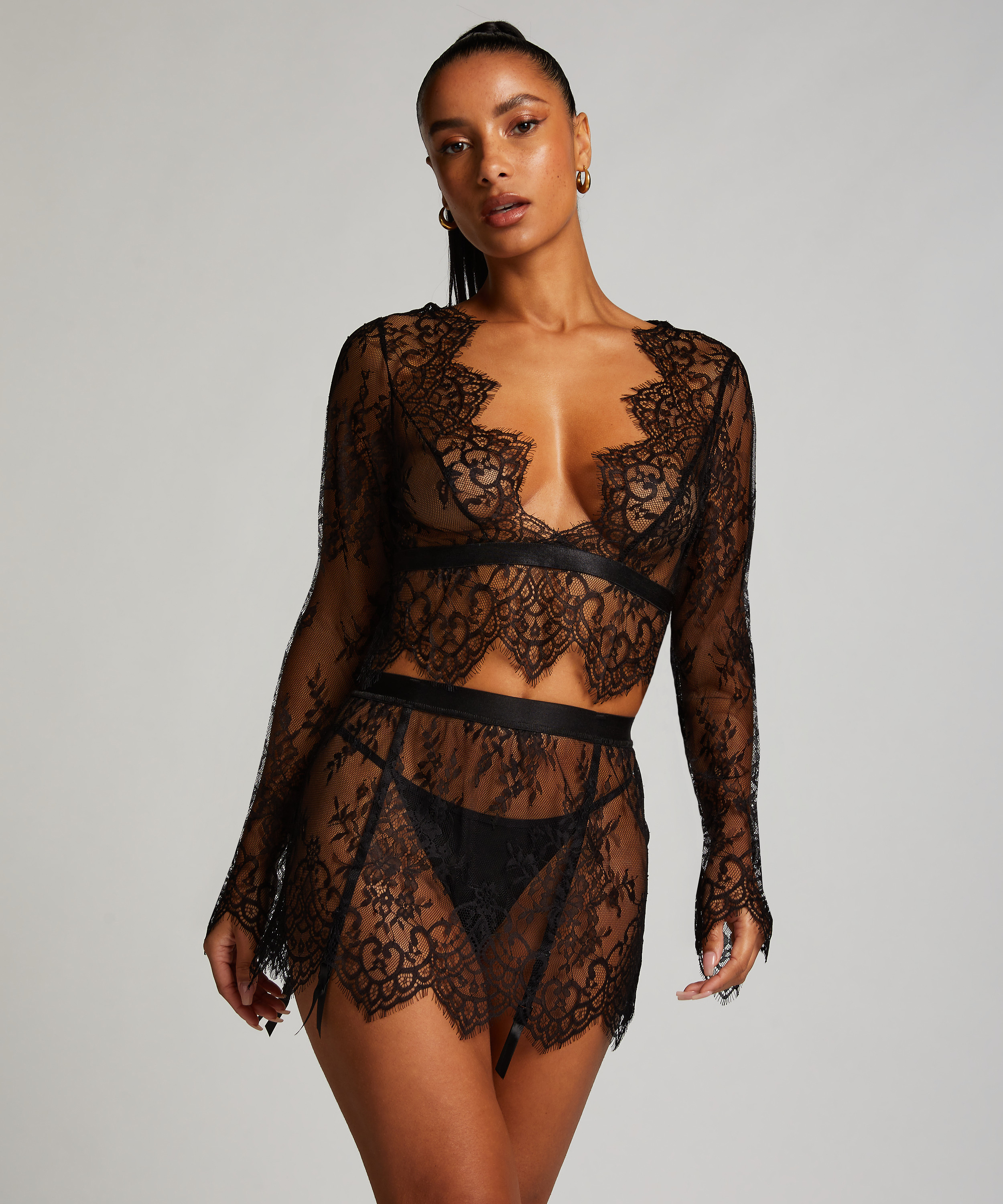 Top Allover Lace, Noir, main