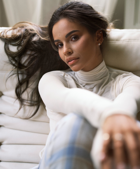 Haut avec cachemire à col roulé super soft, Blanc