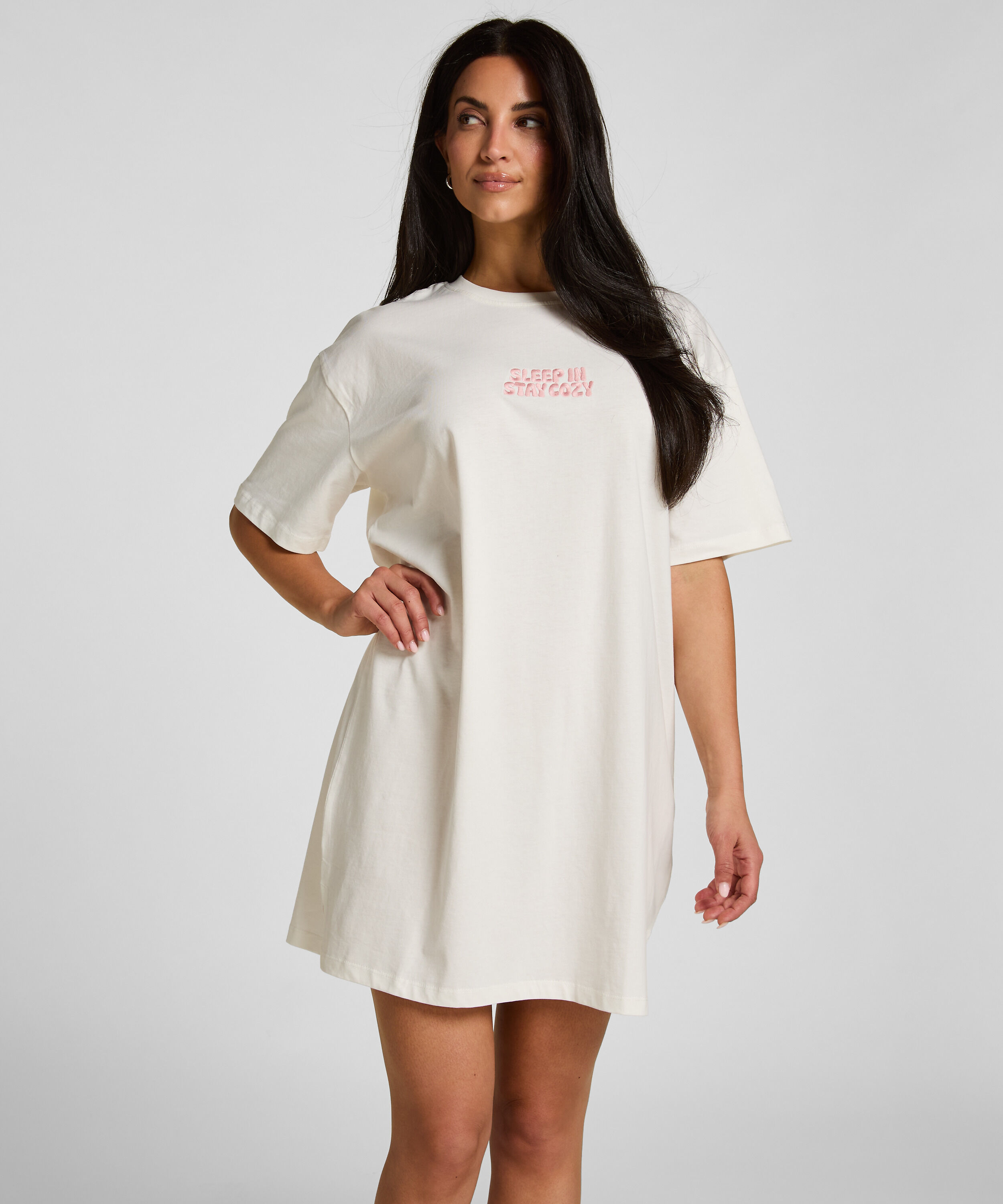 Chemise de nuit à col rond, Blanc