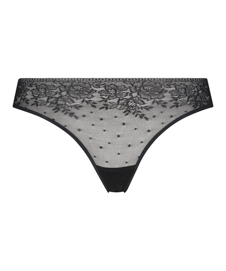 String sans coutures Allover Lace (tout en dentelle), Noir