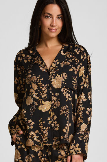 Hunkemöller Veste de Pyjama Woven Print Noir