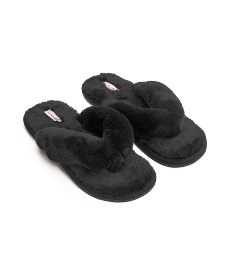 Tongs Fake Fur, Noir