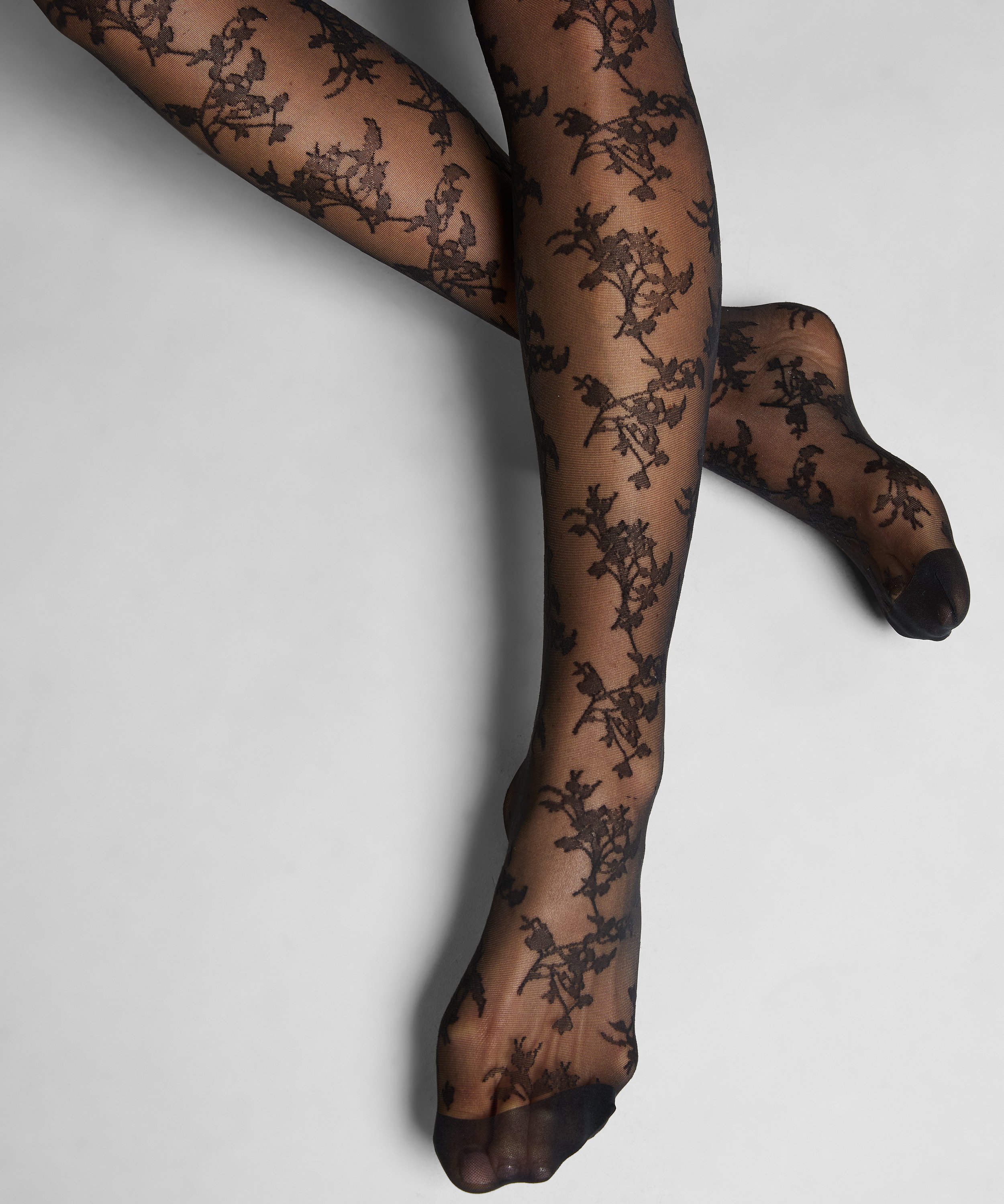 Bas Autofixants 15 Deniers Dentelle, Noir, main