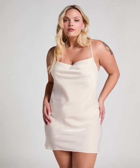 Robe nuisette en satin Minimal, Blanc