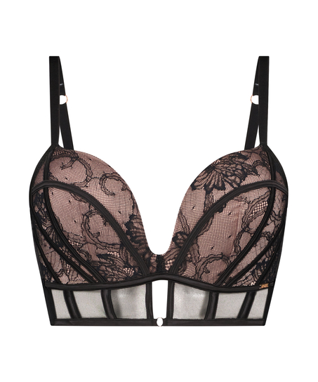 Soutien-gorge push-up rembourré sans armatures longues Magdalena, Noir