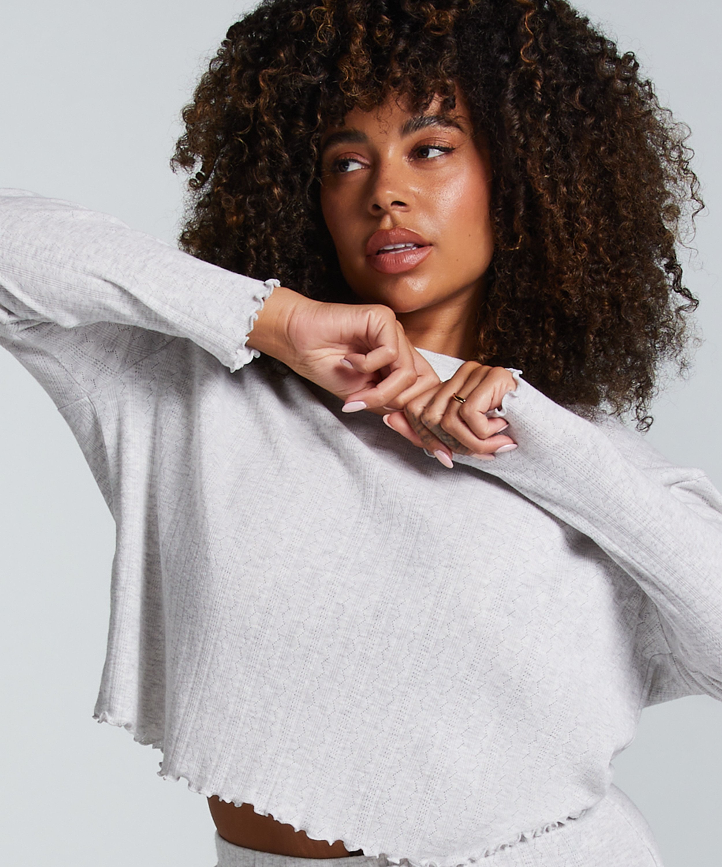 Haut de pyjama Pointelle, Beige, main