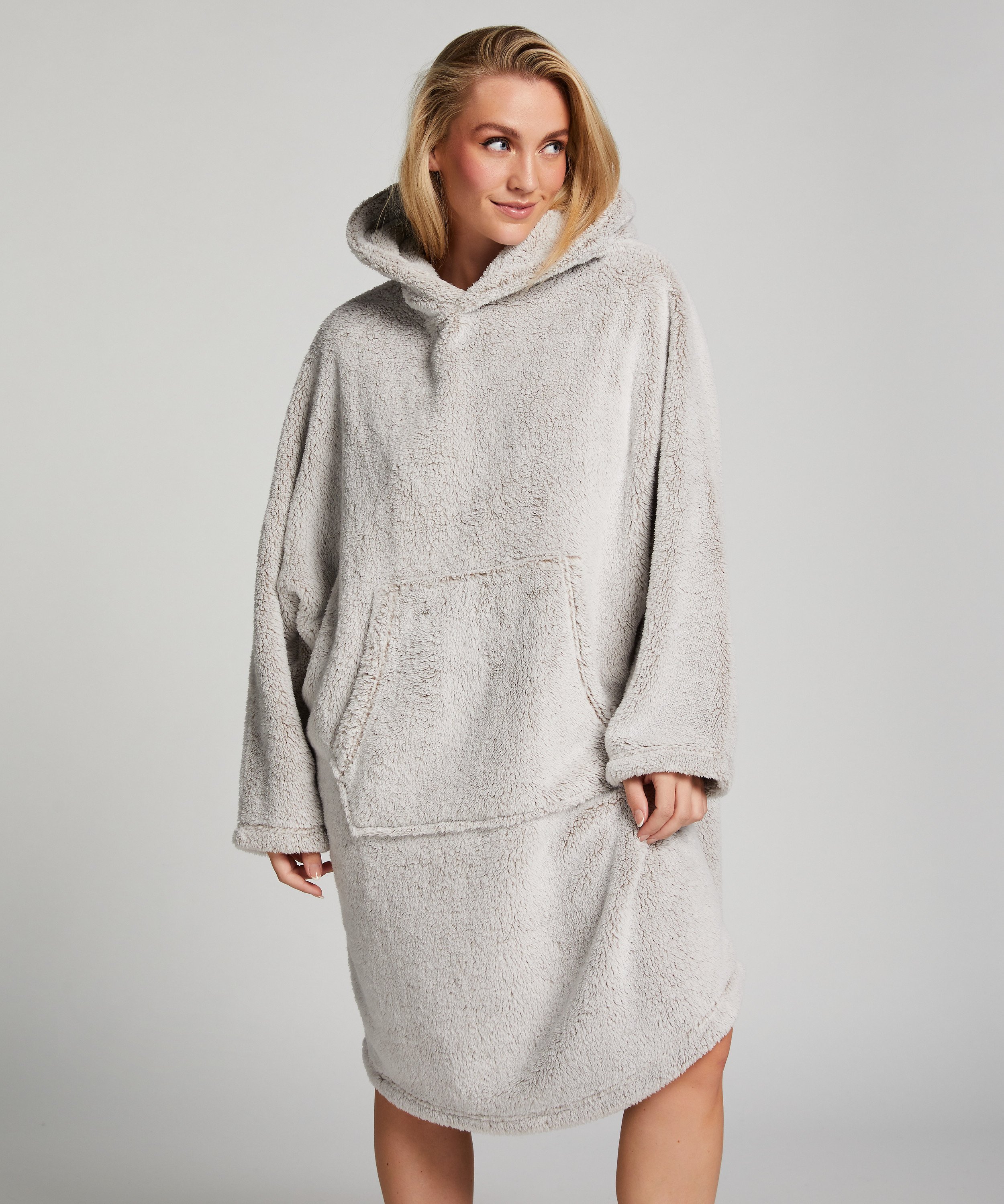 Hoodie en flanelle et polaire, Gris, main