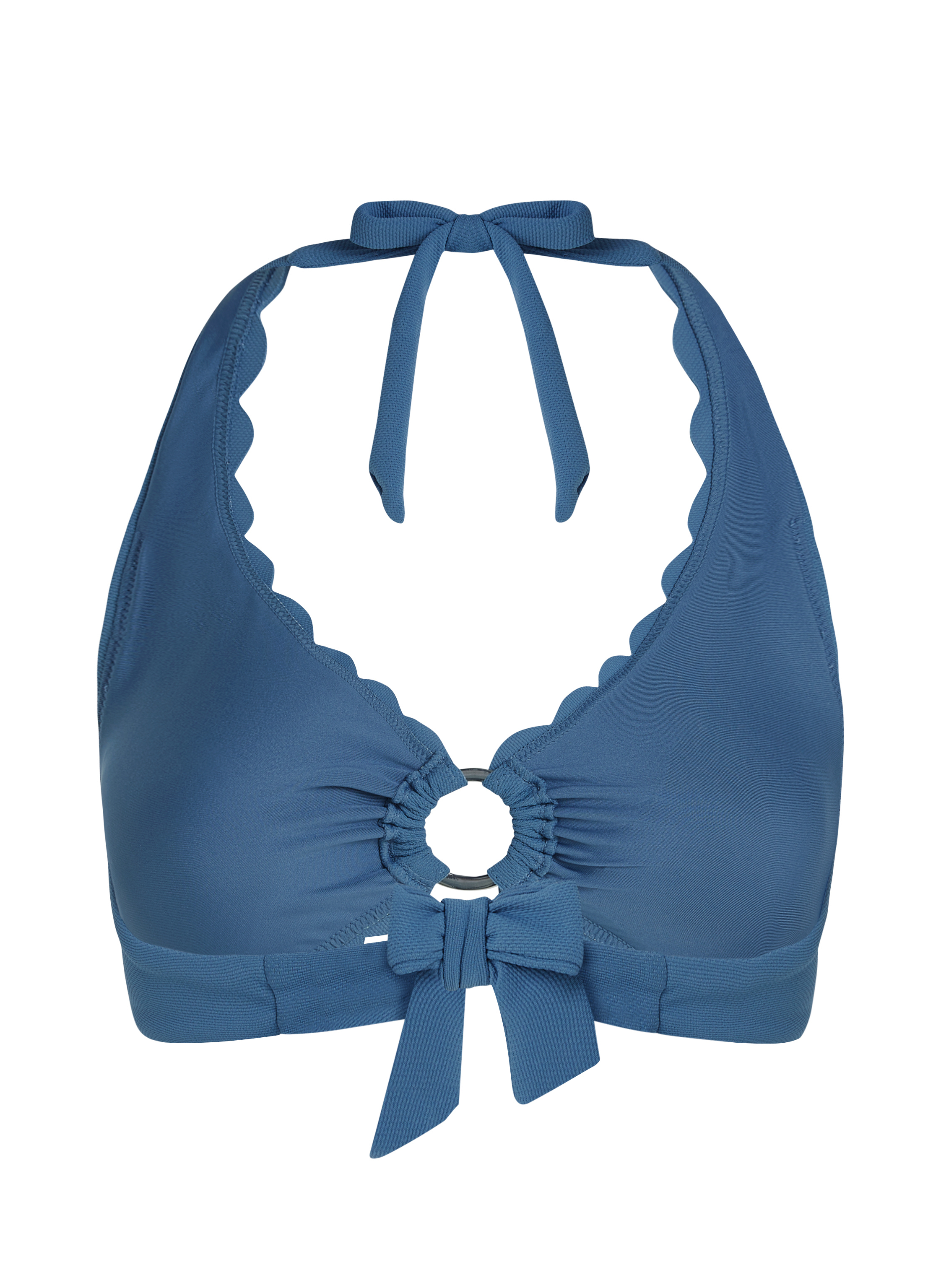 Haut de bikini dos nu festonné, Bleu, main
