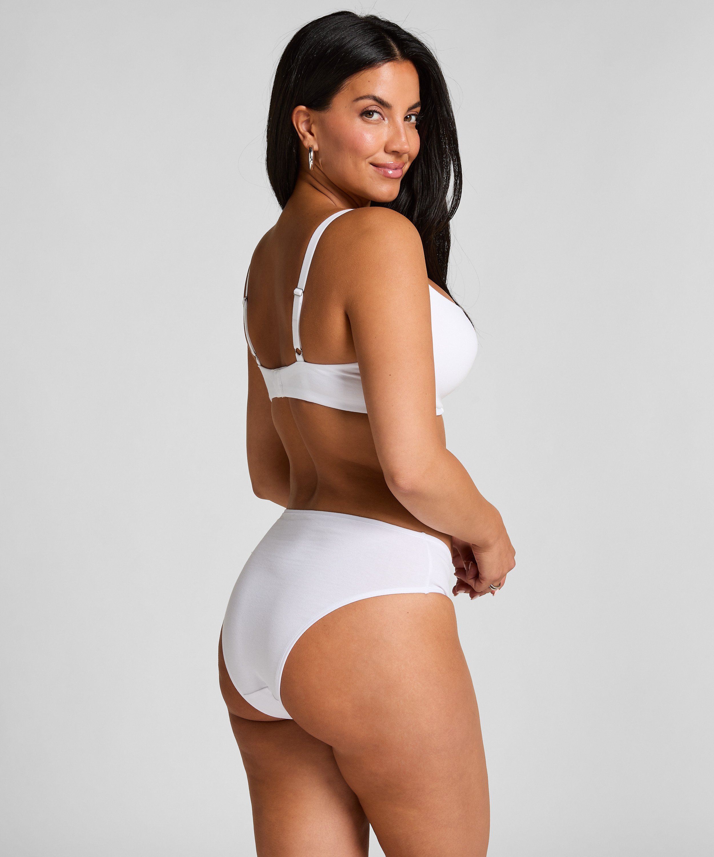 Culotte brésilienne jambe haute coton, Blanc, main